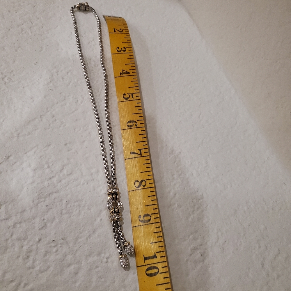 John Medeiros Two-Tone Silver & Gold Pendant Necklace with Crystal Accents - Picture 9 of 10